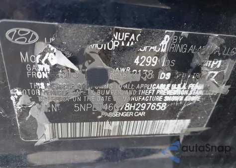 2008 Hyundai Sonata Gls z USA, uszkodzony, nr VIN 5NPET46C78H297658